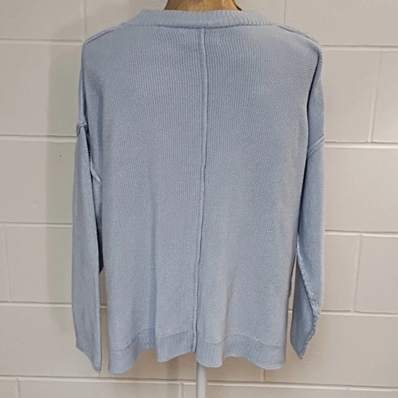 Natural Reflections Light Blue Textured, Button, Crew Neck, Sweater - Picture 4 of 10